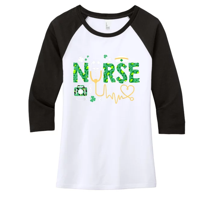 Leopard Nurse Stethoscope Scrub St Patricks Day Irish Nurses Women's Tri-Blend 3/4-Sleeve Raglan Shirt