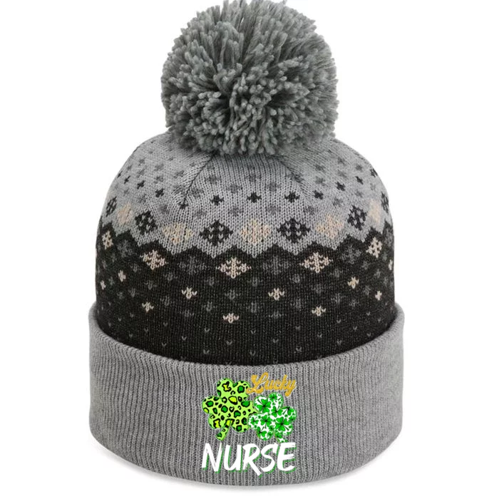 Lucky Nurse St Patricks Day Love Nurse Life Leopard Shamrock Gift The Baniff Cuffed Pom Beanie