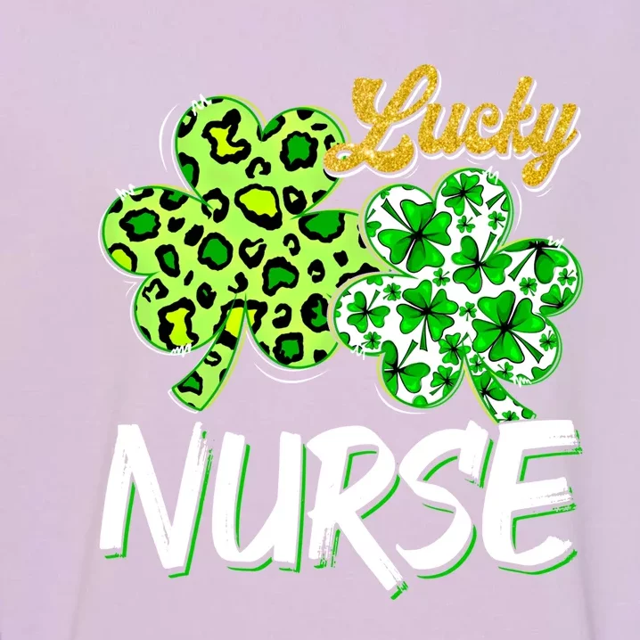 Lucky Nurse St Patricks Day Love Nurse Life Leopard Shamrock Gift Garment-Dyed Sweatshirt