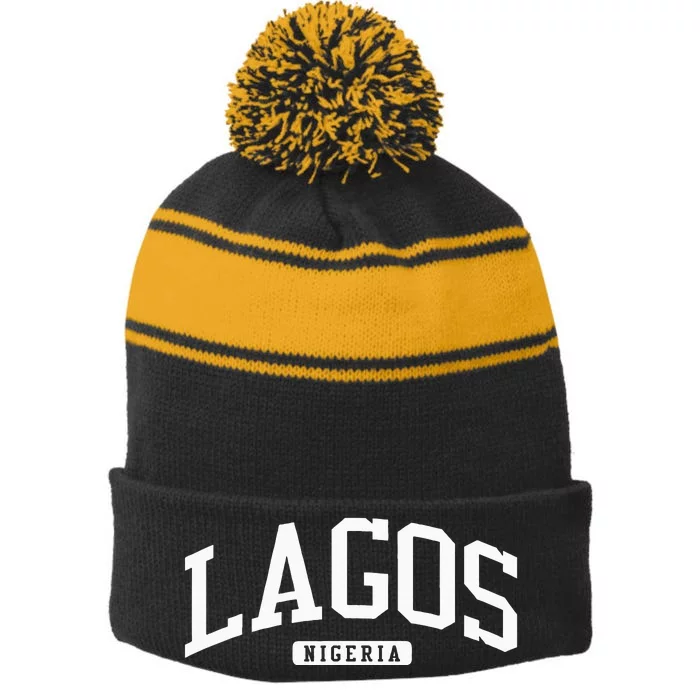 Lagos Nigeria Style Stripe Pom Pom Beanie