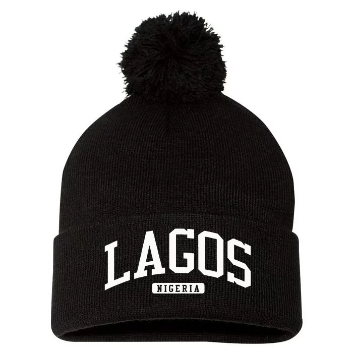 Lagos Nigeria Style Pom Pom 12in Knit Beanie