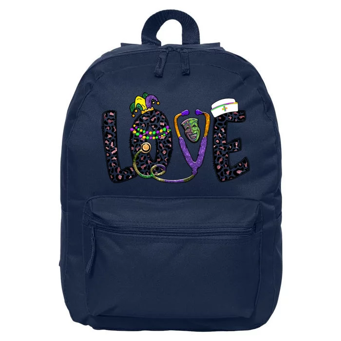 Love Nurse Stethoscope Leopard Fat Tuesday For Mardi Gras Gift 16 in Basic Backpack