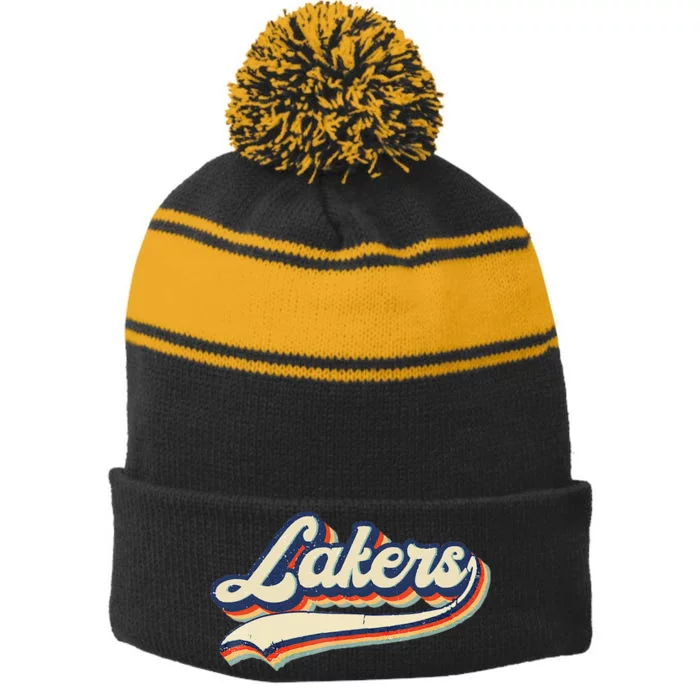 Laker Name Vintage Retro Gift Men Women Boy Girl Stripe Pom Pom Beanie