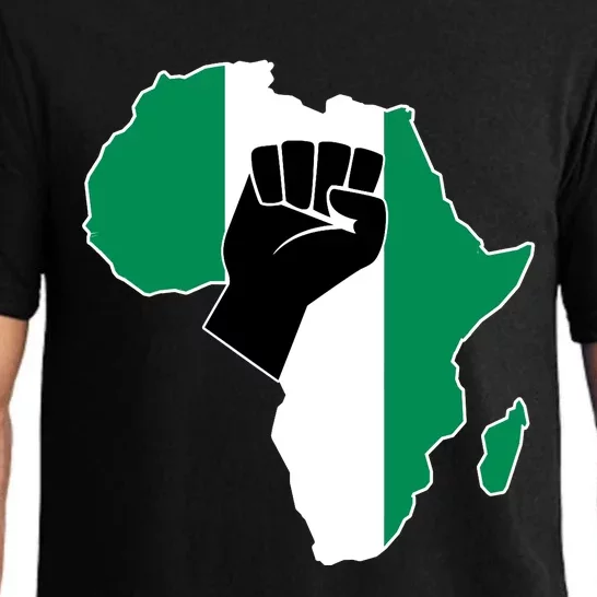 Love Nigeria With Nigerian Flag In Africa Map Raised Fist Pajama Set