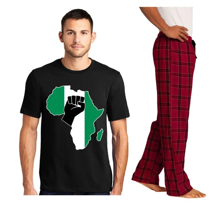 Love Nigeria With Nigerian Flag In Africa Map Raised Fist Pajama Set