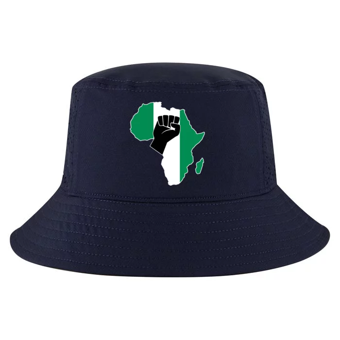 Love Nigeria With Nigerian Flag In Africa Map Raised Fist Cool Comfort Performance Bucket Hat