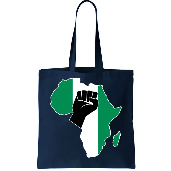 Love Nigeria With Nigerian Flag In Africa Map Raised Fist Tote Bag