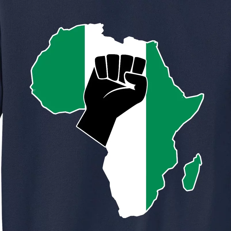 Love Nigeria With Nigerian Flag In Africa Map Raised Fist Tall Sweatshirt