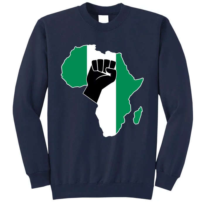 Love Nigeria With Nigerian Flag In Africa Map Raised Fist Tall Sweatshirt