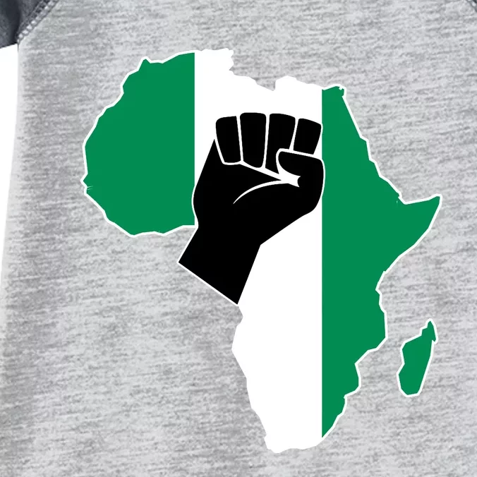 Love Nigeria With Nigerian Flag In Africa Map Raised Fist Infant Baby Jersey Bodysuit