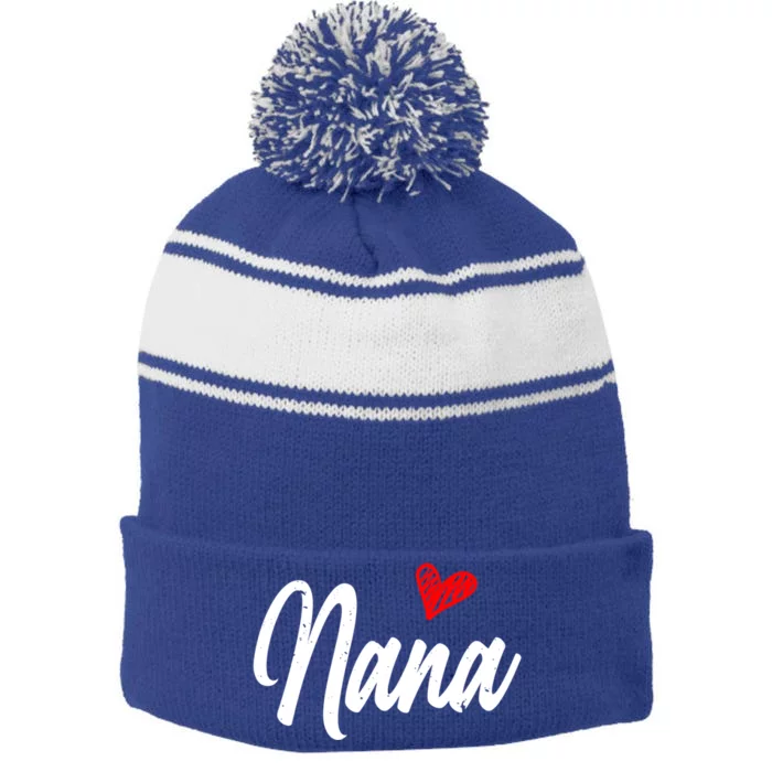 Love Nana With Heart Grandma Grandparents Day Gift Stripe Pom Pom Beanie