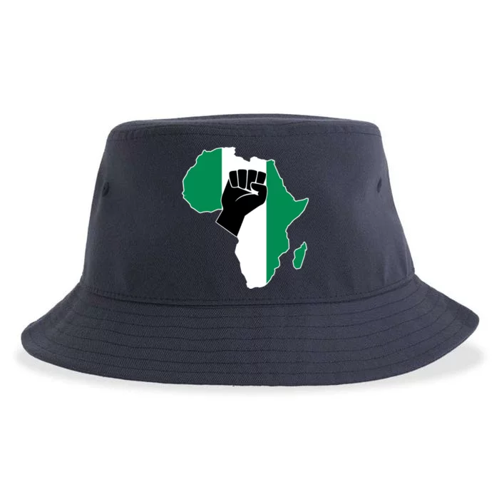 Love Nigeria With Nigerian Flag In Africa Map Raised Fist Sustainable Bucket Hat