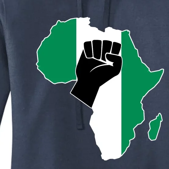 Love Nigeria With Nigerian Flag In Africa Map Raised Fist Women's Pullover Hoodie