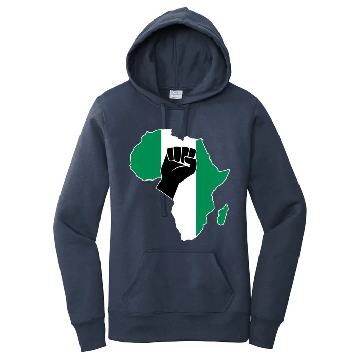 Love Nigeria With Nigerian Flag In Africa Map Raised Fist Women's Pullover Hoodie