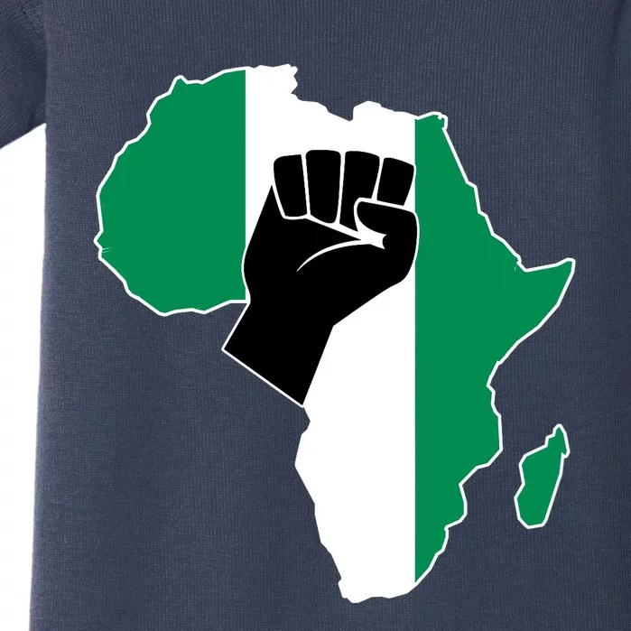 Love Nigeria With Nigerian Flag In Africa Map Raised Fist Baby Bodysuit