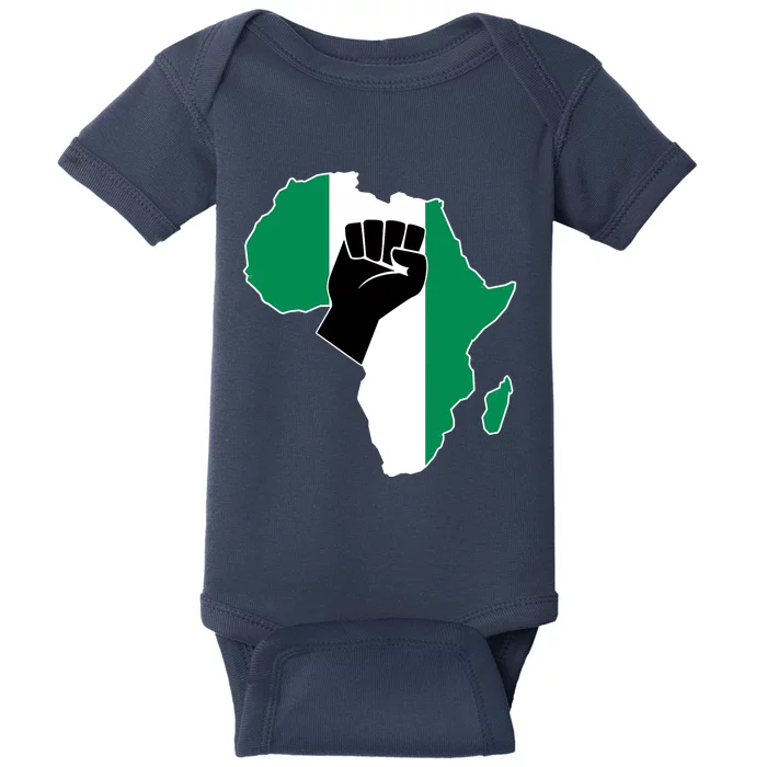 Love Nigeria With Nigerian Flag In Africa Map Raised Fist Baby Bodysuit