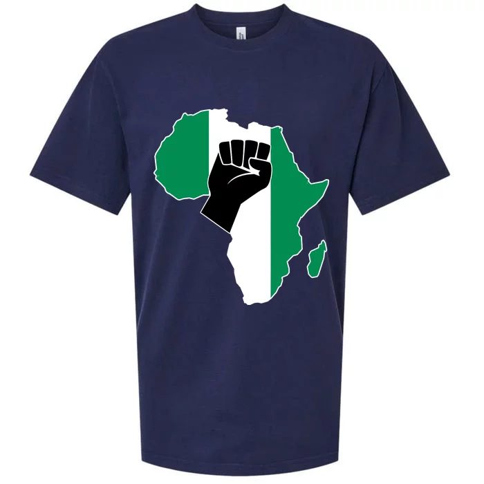 Love Nigeria With Nigerian Flag In Africa Map Raised Fist Sueded Cloud Jersey T-Shirt