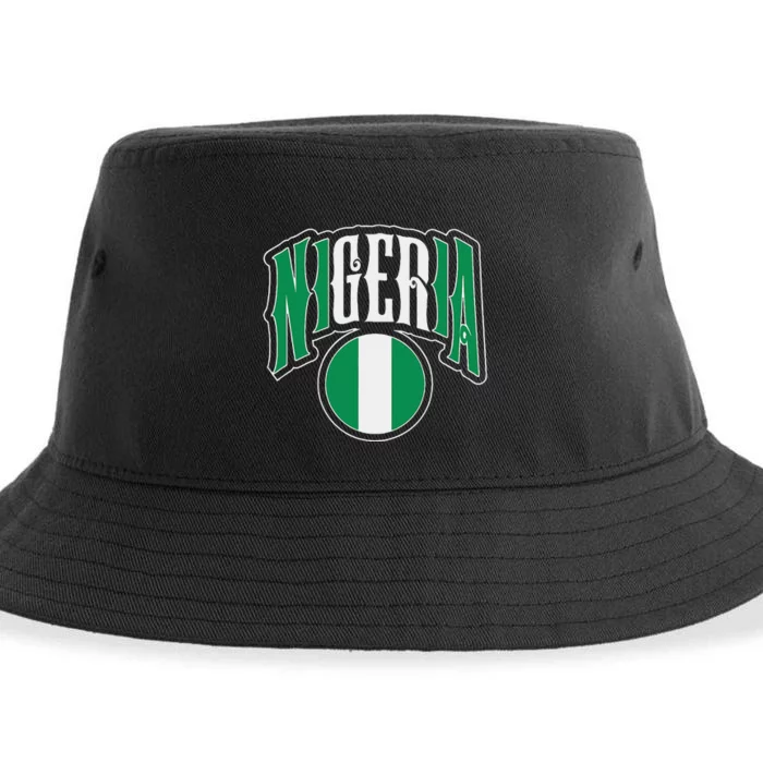 Love Nigeria With Nigerian Flag Inside A Circle Sustainable Bucket Hat