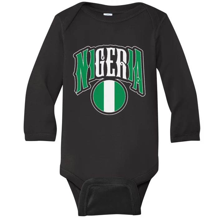 Love Nigeria With Nigerian Flag Inside A Circle Baby Long Sleeve Bodysuit