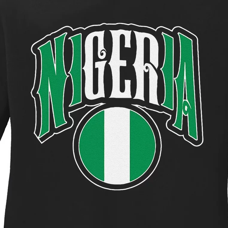 Love Nigeria With Nigerian Flag Inside A Circle Ladies Long Sleeve Shirt