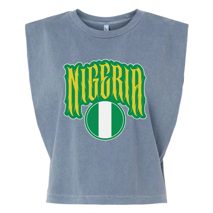 Love Nigeria With Nigerian Flag Inside A Circle Garment-Dyed Women's Muscle Tee