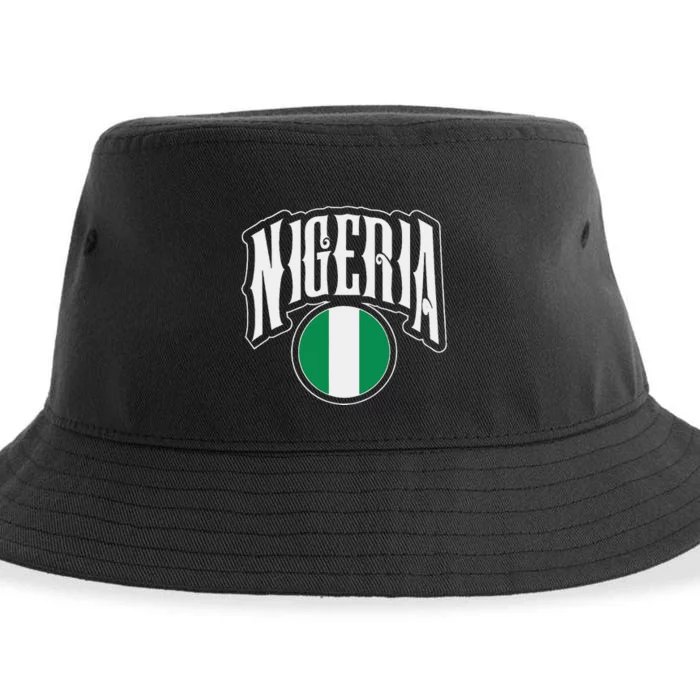 Love Nigeria With Nigerian Flag Inside A Circle Sustainable Bucket Hat