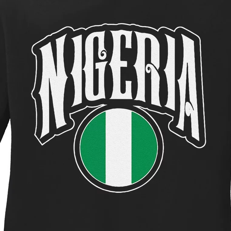 Love Nigeria With Nigerian Flag Inside A Circle Ladies Long Sleeve Shirt