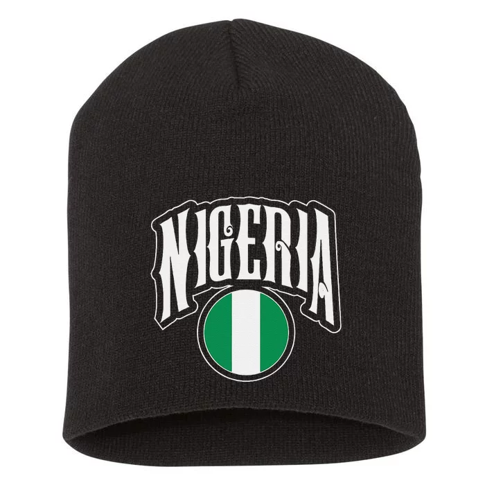 Love Nigeria With Nigerian Flag Inside A Circle Short Acrylic Beanie