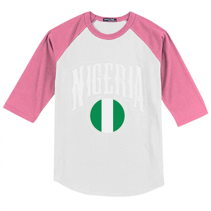 Love Nigeria With Nigerian Flag Inside A Circle Kids Colorblock Raglan Jersey