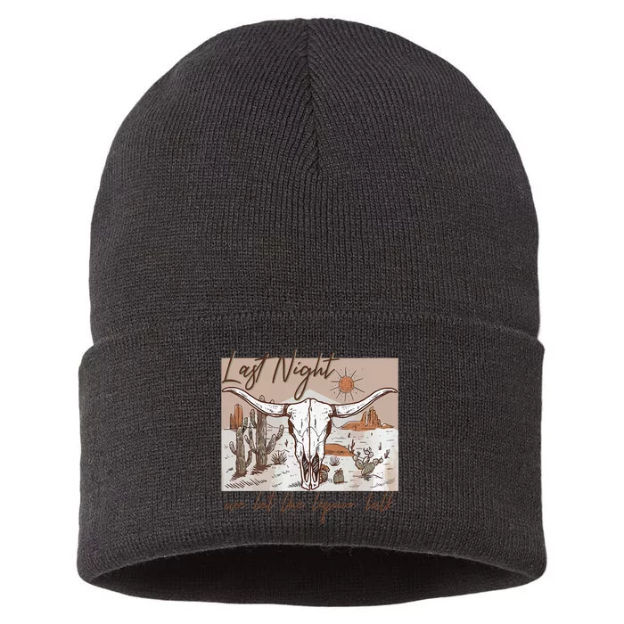 Last Night We Let The Liquor Talk Cow Skull Western Country Sustainable Knit Beanie