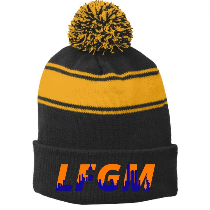 LFGM New York City Skyline Stripe Pom Pom Beanie