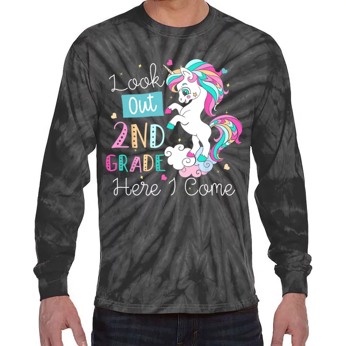 Look Out 2nd Grade Here I Come Unicorn Back To School Kids Tie-Dye Long Sleeve Shirt