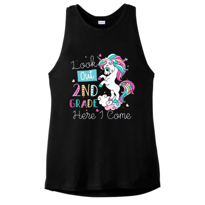 Look Out 2nd Grade Here I Come Unicorn Back To School Ladies Tri-Blend Wicking Tank