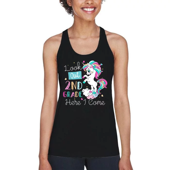 Look Out 2nd Grade Here I Come Unicorn Back To School Women's Racerback Tank