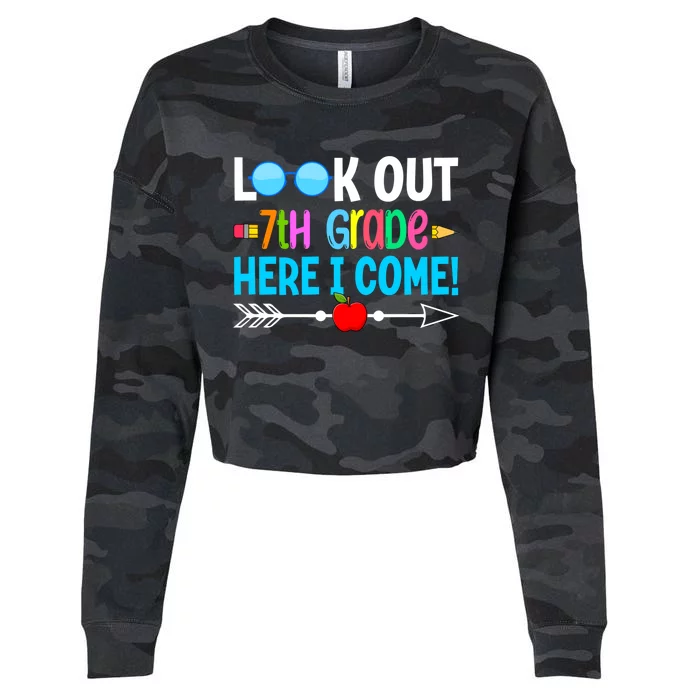 Look Out 7th Grade Here I Come Back To School First Day Gift Cropped Pullover Crew