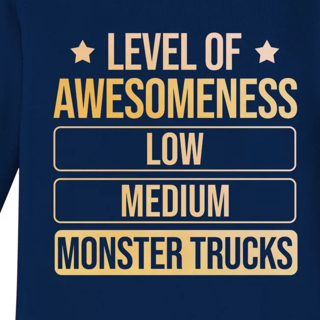 Level Of Awesoess Monster Trucks Monster Truck Gift Baby Long Sleeve Bodysuit