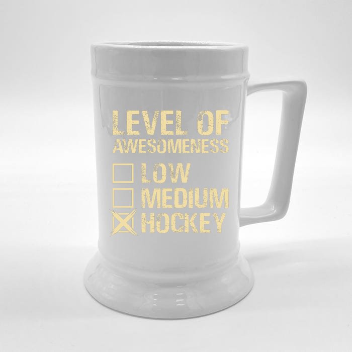 Level Of Awesomeness Low Medium Hockey Front & Back Beer Stein