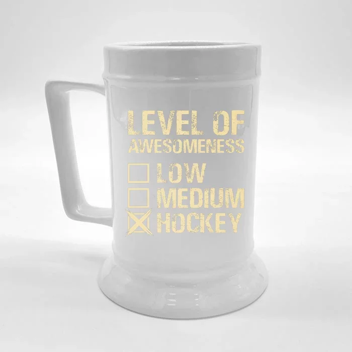 Level Of Awesomeness Low Medium Hockey Front & Back Beer Stein