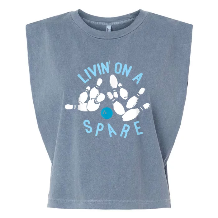 Livin On A Spare Funny Bowler & Bowling Garment-Dyed Women's Muscle Tee