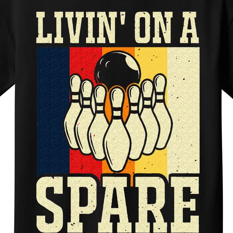 Living On A Spare Funny Bowling Team Bowler Bowling Lover Kids T-Shirt