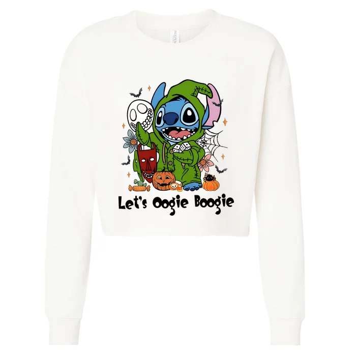 Lets Oogie Boogie Halloween Pumpkin Jack O Lantern Cropped Pullover Crew