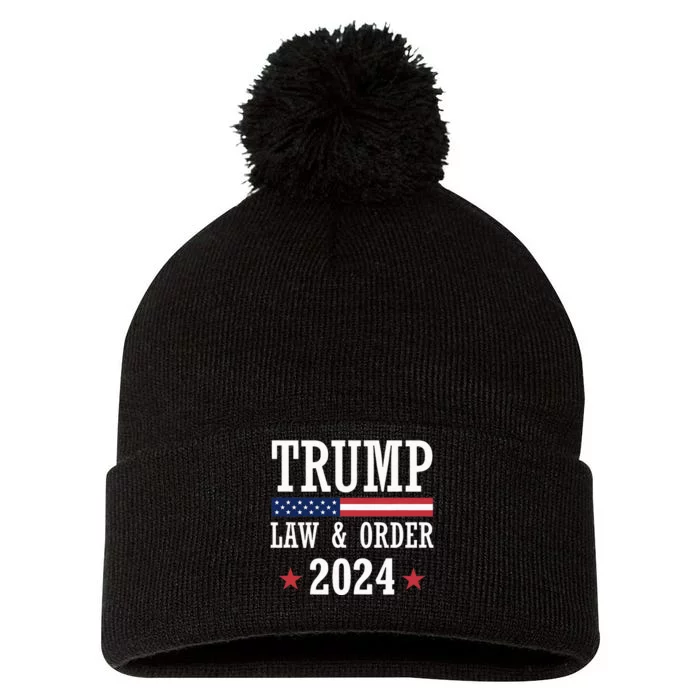 Law & Order Cops For Trump 2024 Police Thin Blue Line Pom Pom 12in Knit Beanie