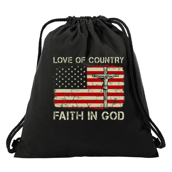 Love Of Country Faith In God Christian Patriotic Drawstring Bag