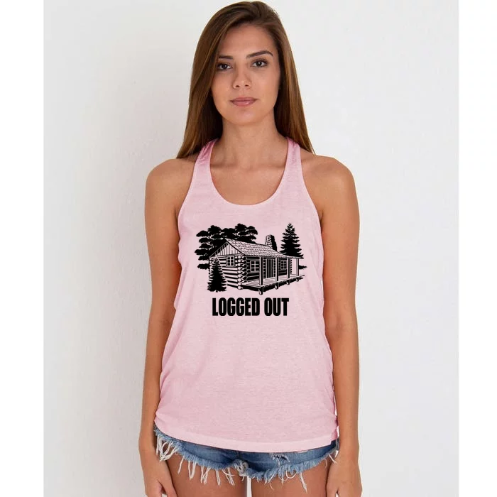 Logged Out Cabin Life Funny Gift Funny Mountain Living Gift Women's Knotted Racerback Tank