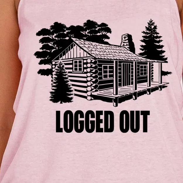 Logged Out Cabin Life Funny Gift Funny Mountain Living Gift Women's Knotted Racerback Tank