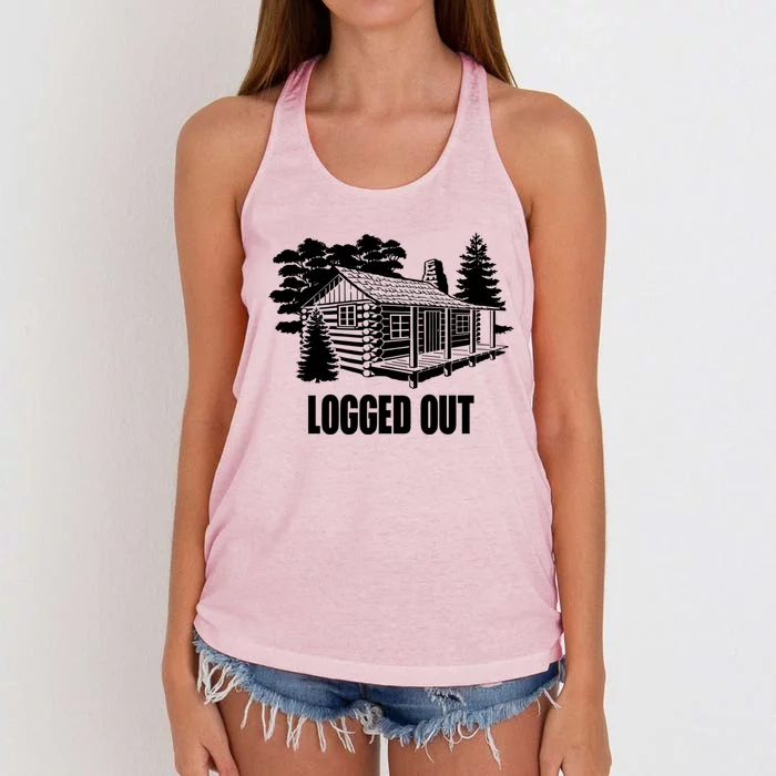 Logged Out Cabin Life Funny Gift Funny Mountain Living Gift Women's Knotted Racerback Tank