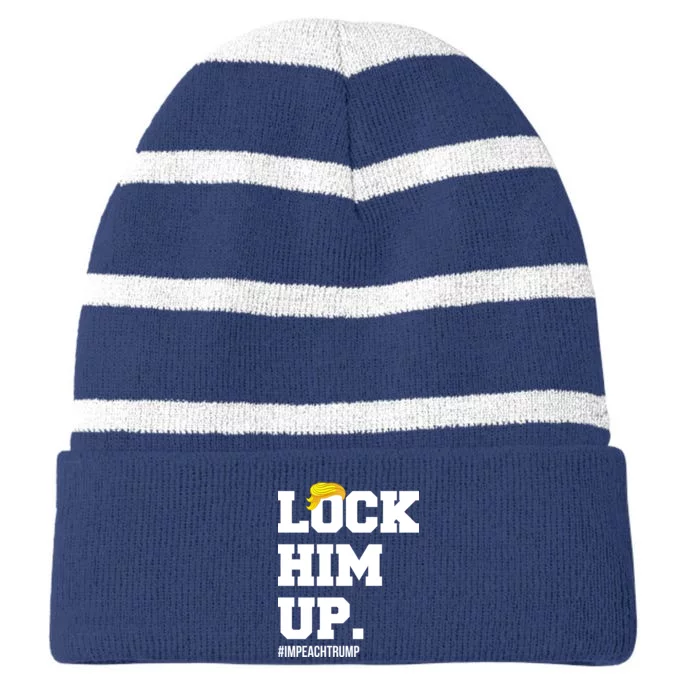 Lock Him Up Resist Trump #impeachtrump Striped Beanie with Solid Band