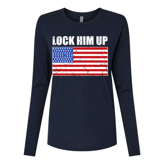 Lock Him Up Resist USA Flag Anti Trump Womens Cotton Relaxed Long Sleeve T-Shirt