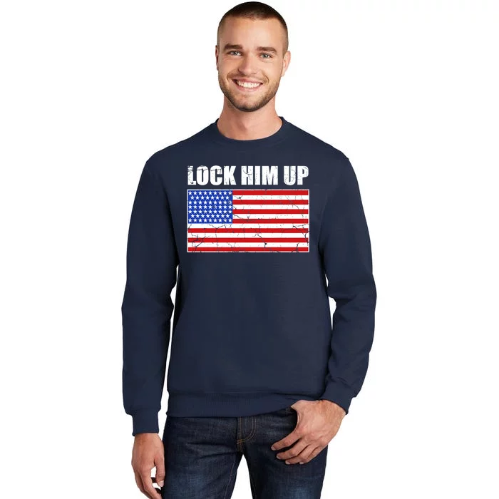 Lock Him Up Resist USA Flag Anti Trump Tall Sweatshirt