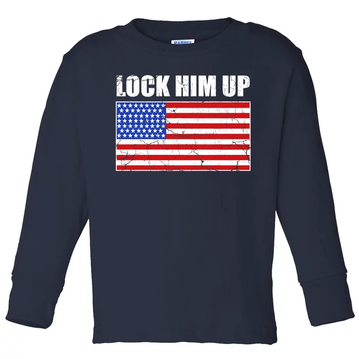 Lock Him Up Resist USA Flag Anti Trump Toddler Long Sleeve Shirt